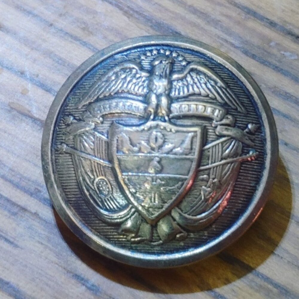 Republic of Columbia Military Shank Button Vintage Brass Eagle Shield Collectors